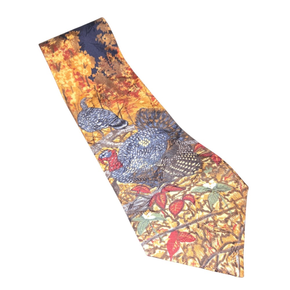 Field & Stream Necktie Mens OS Blue Wild Turkey Autumn Forest Silk Hunting Tie